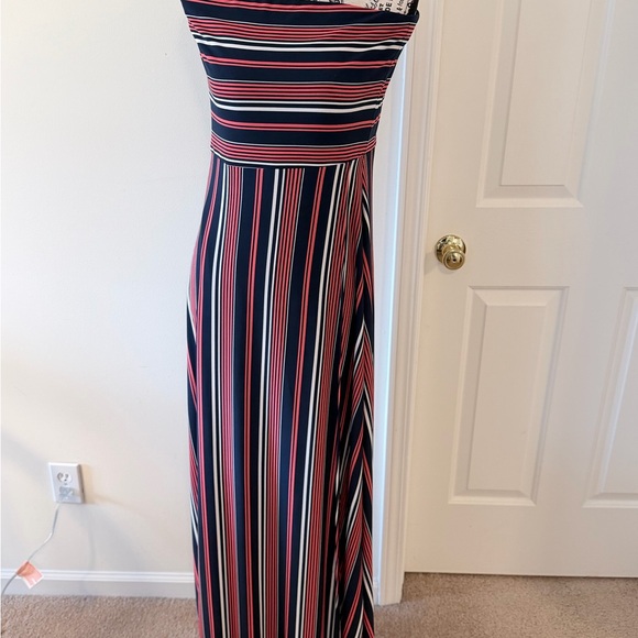 Banana Republic Navy, Coral & White Strapless Maxi Dress - Picture 2 of 10